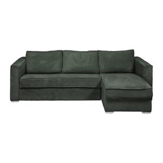 Vente-unique Eckschlafsofa mit Matratze - Ecke wechselbar - Cord - Grün - Liegefläche mit Lattenrost mit breiten Latten 160 cm - Matratze 14 cm - LORETO  