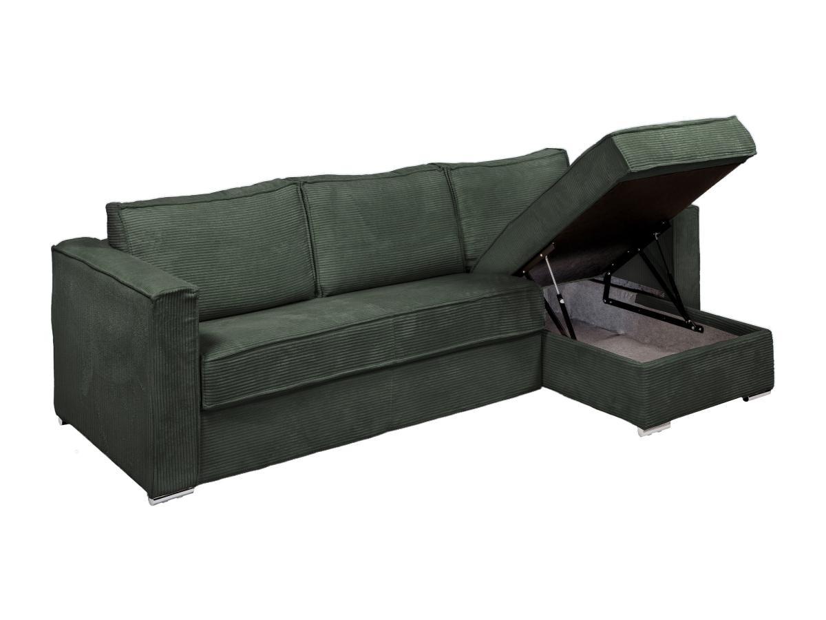 Vente-unique Eckschlafsofa mit Matratze - Ecke wechselbar - Cord - Grün - Liegefläche mit Lattenrost mit breiten Latten 160 cm - Matratze 14 cm - LORETO  