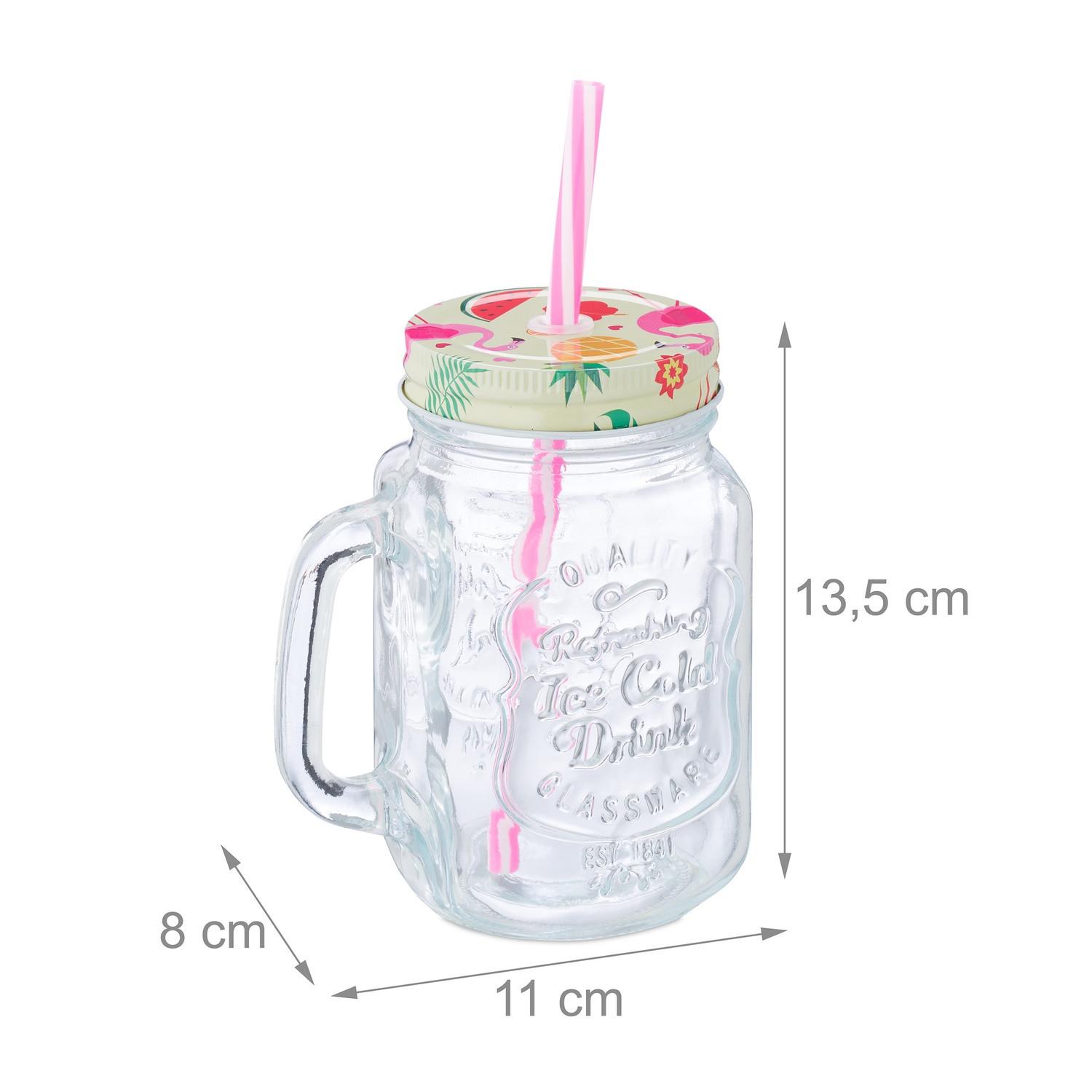 Northix 8er-Set Trinkgläser mit Deckel Flamingo  