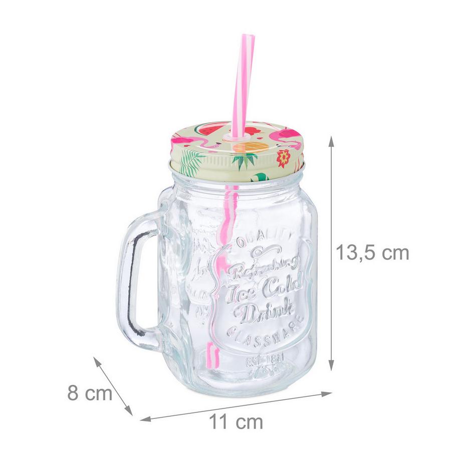 Northix 8er-Set Trinkgläser mit Deckel Flamingo  