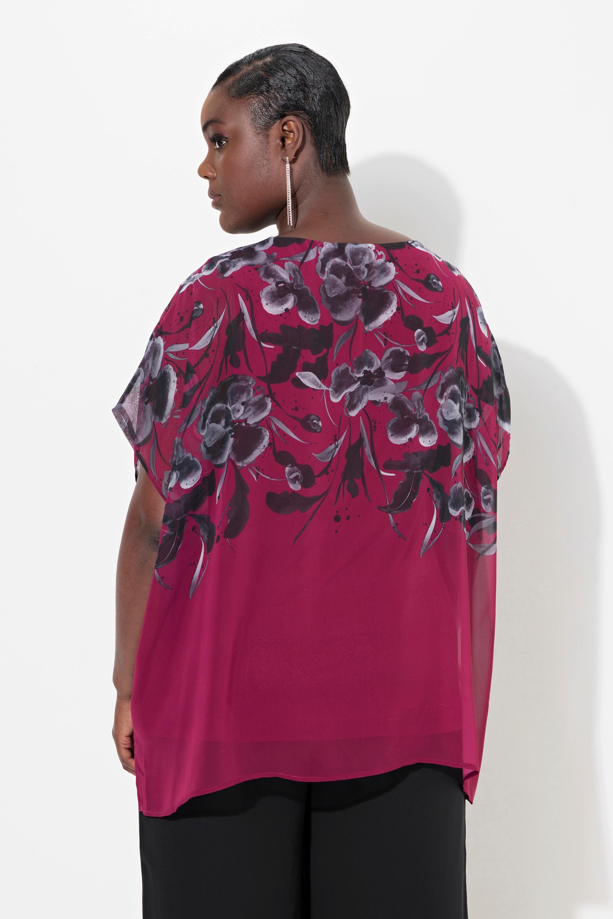 Ulla Popken  Blouse oversize, effet de superposition, col rond et manches courtes 