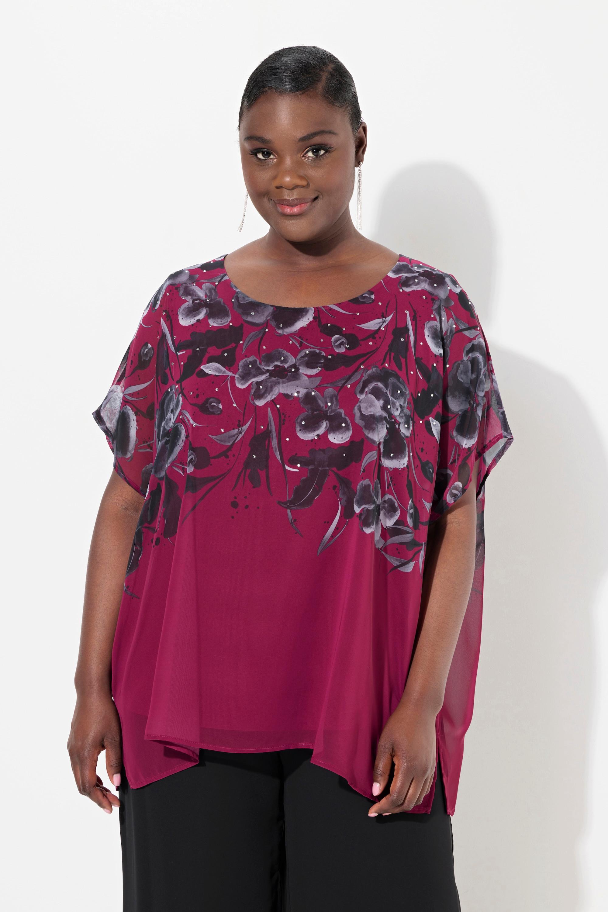 Ulla Popken  Blouse oversize, effet de superposition, col rond et manches courtes 