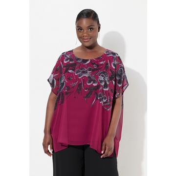 Blouse oversize, effet de superposition, col rond et manches courtes