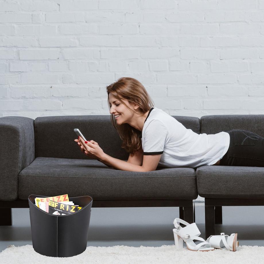 B2X Panier à bois de chauffage en cuir artificiel noir  