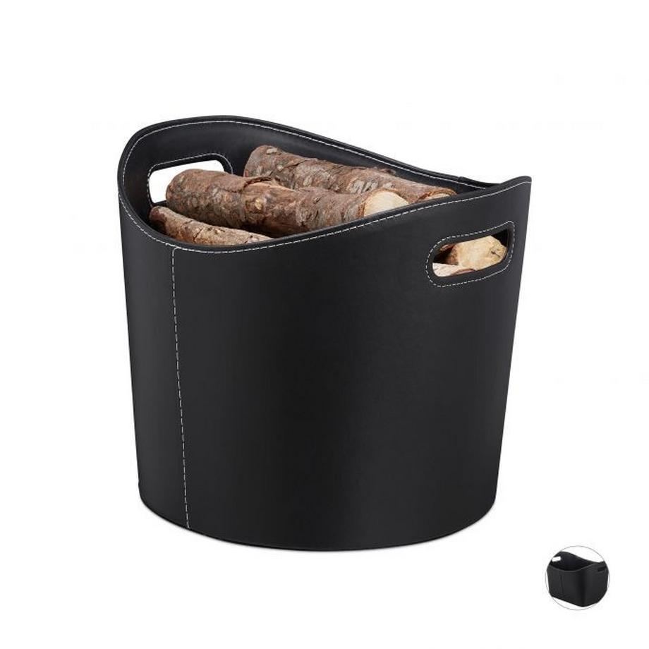 B2X Panier à bois de chauffage en cuir artificiel noir  