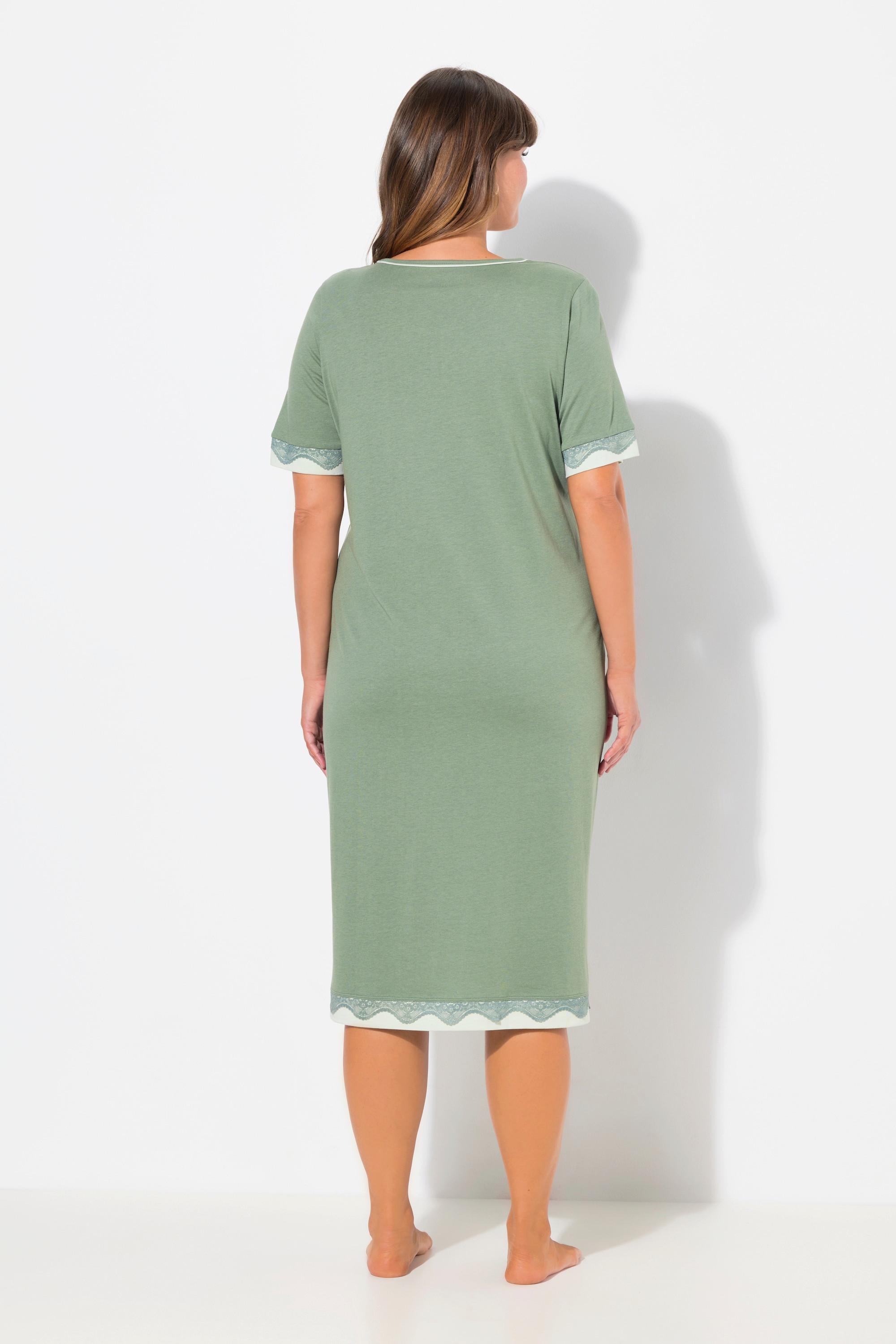 Ulla Popken Camicia da notte Bordo in pizzo Girocollo Mezza manica  