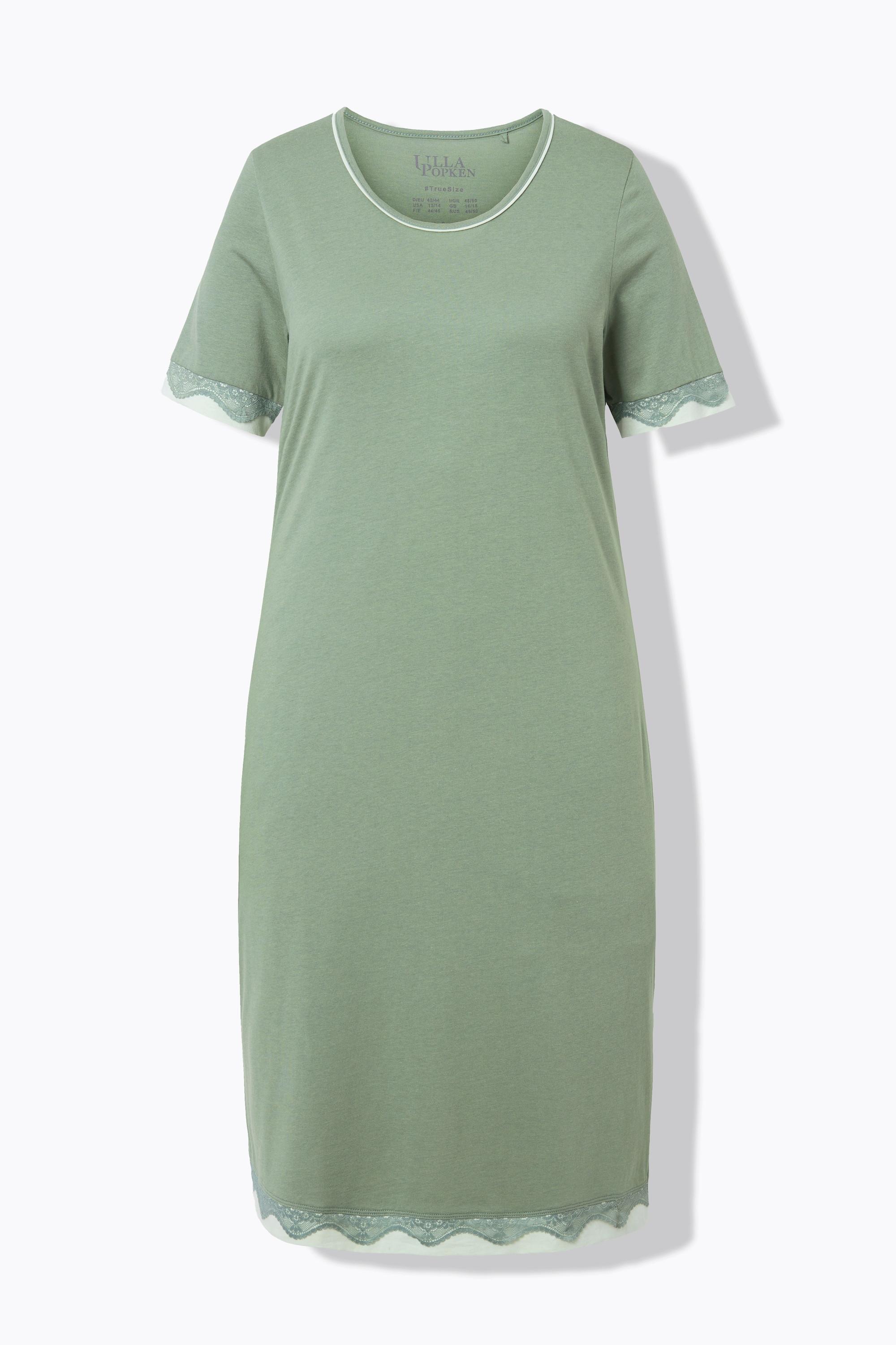 Ulla Popken Camicia da notte Bordo in pizzo Girocollo Mezza manica  