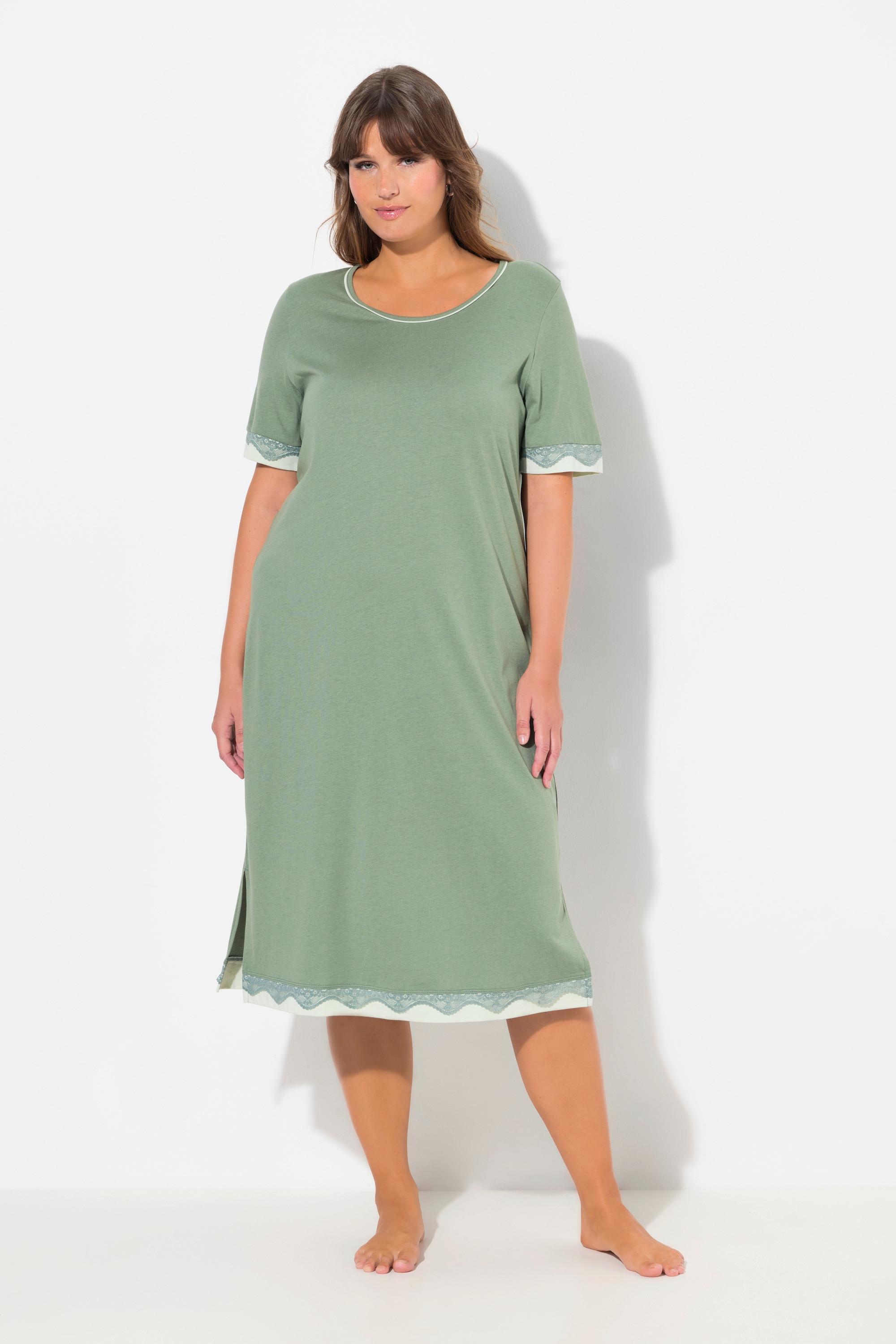 Ulla Popken Camicia da notte Bordo in pizzo Girocollo Mezza manica  