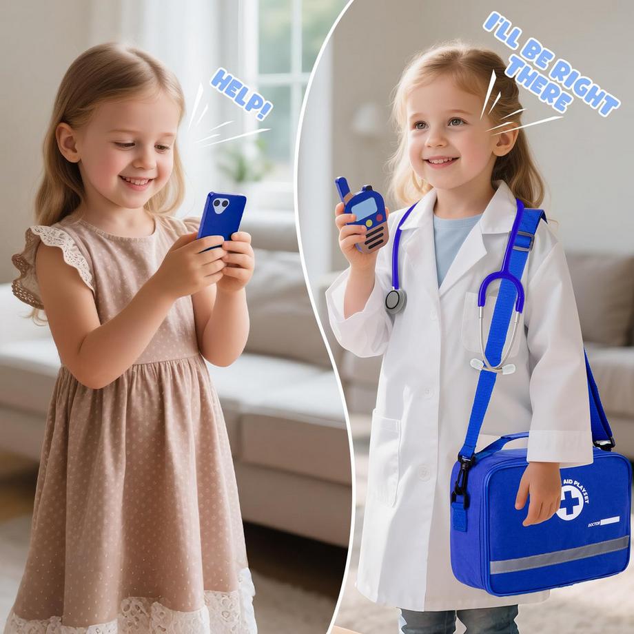 Activity-board  Kinder-Arztkoffer mit echtem Stethoskop, Arztkittel, Arzttasche, Thermometer 