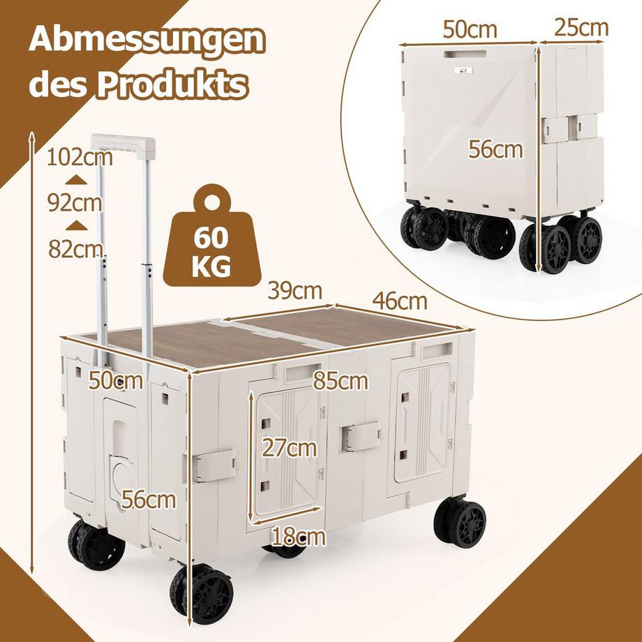 Carrello pieghevole con piano da tavolo