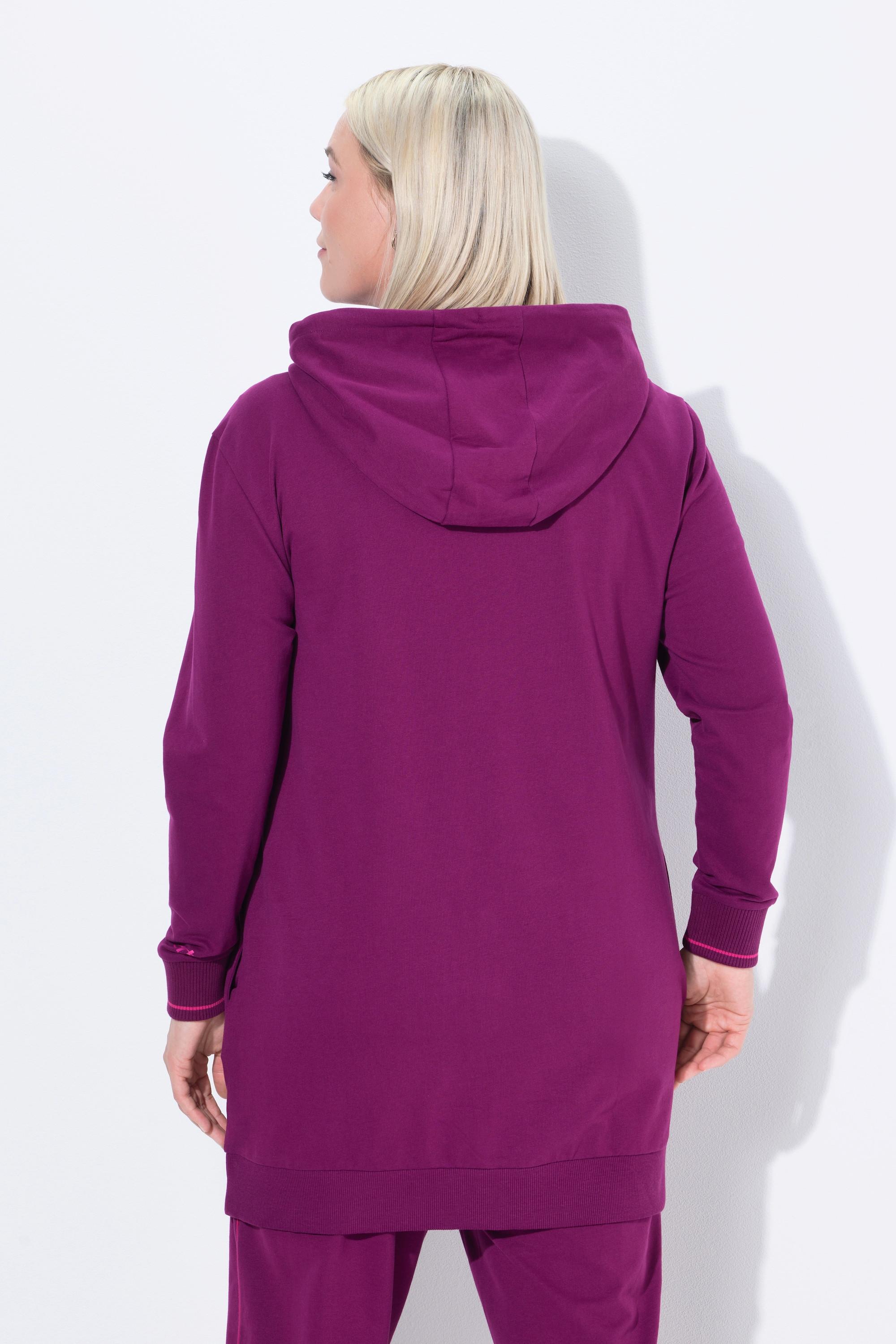 Ulla Popken Giacca oversize in felpa con pistagna cappuccio e zip a cursore doppio  