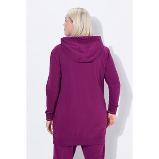 Ulla Popken Giacca oversize in felpa con pistagna cappuccio e zip a cursore doppio  
