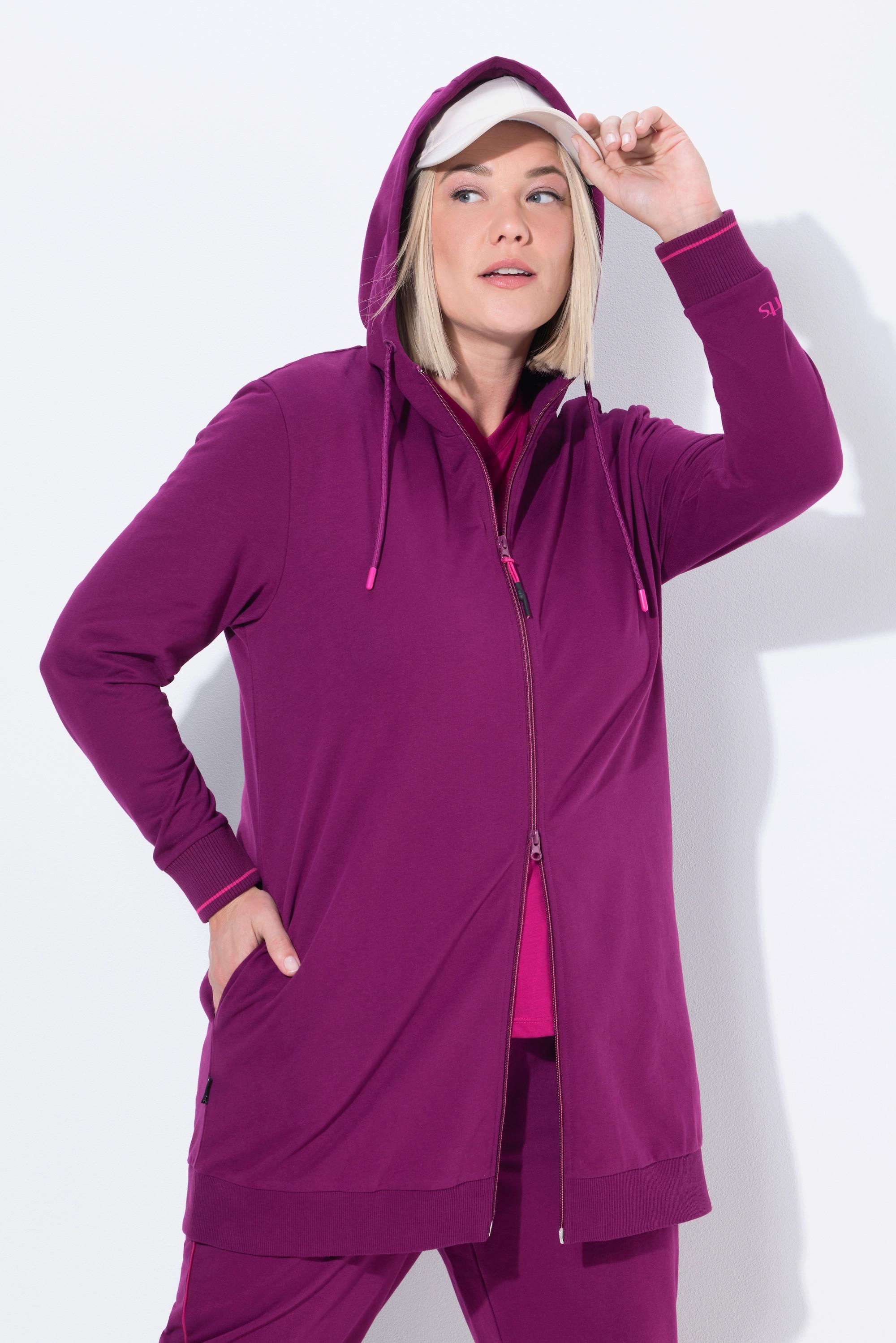 Ulla Popken Giacca oversize in felpa con pistagna cappuccio e zip a cursore doppio  