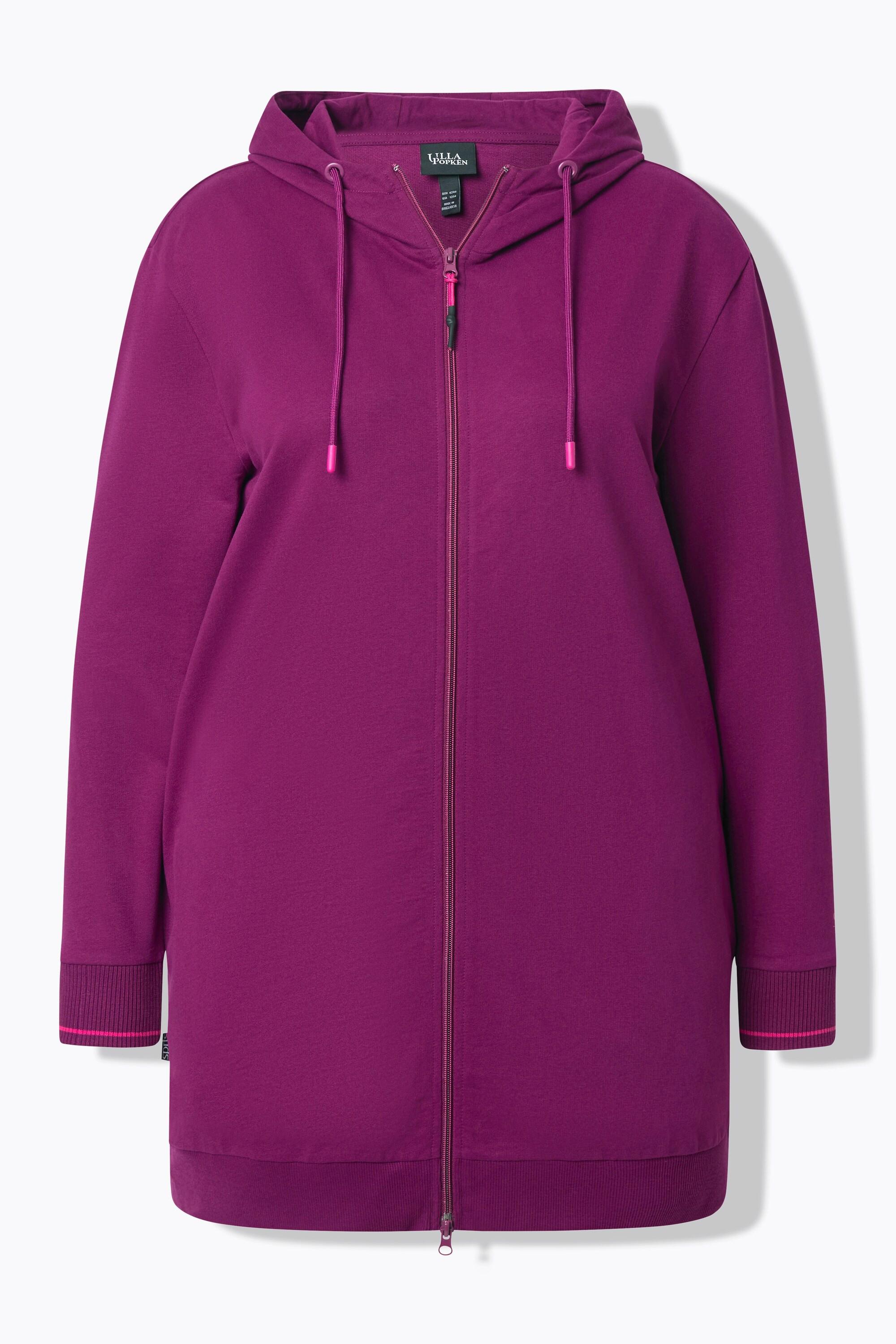 Ulla Popken Giacca oversize in felpa con pistagna cappuccio e zip a cursore doppio  