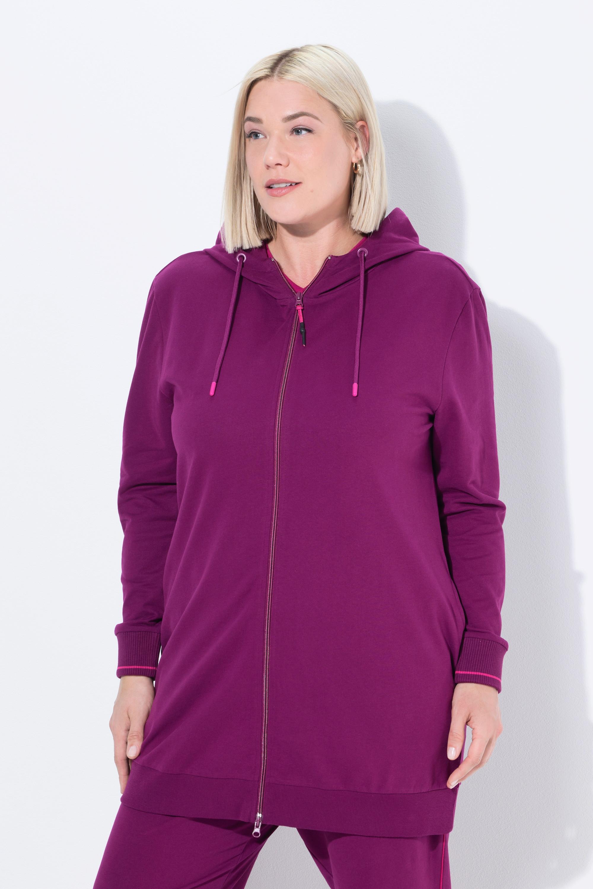 Ulla Popken Giacca oversize in felpa con pistagna cappuccio e zip a cursore doppio  