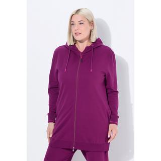 Ulla Popken Giacca oversize in felpa con pistagna cappuccio e zip a cursore doppio  