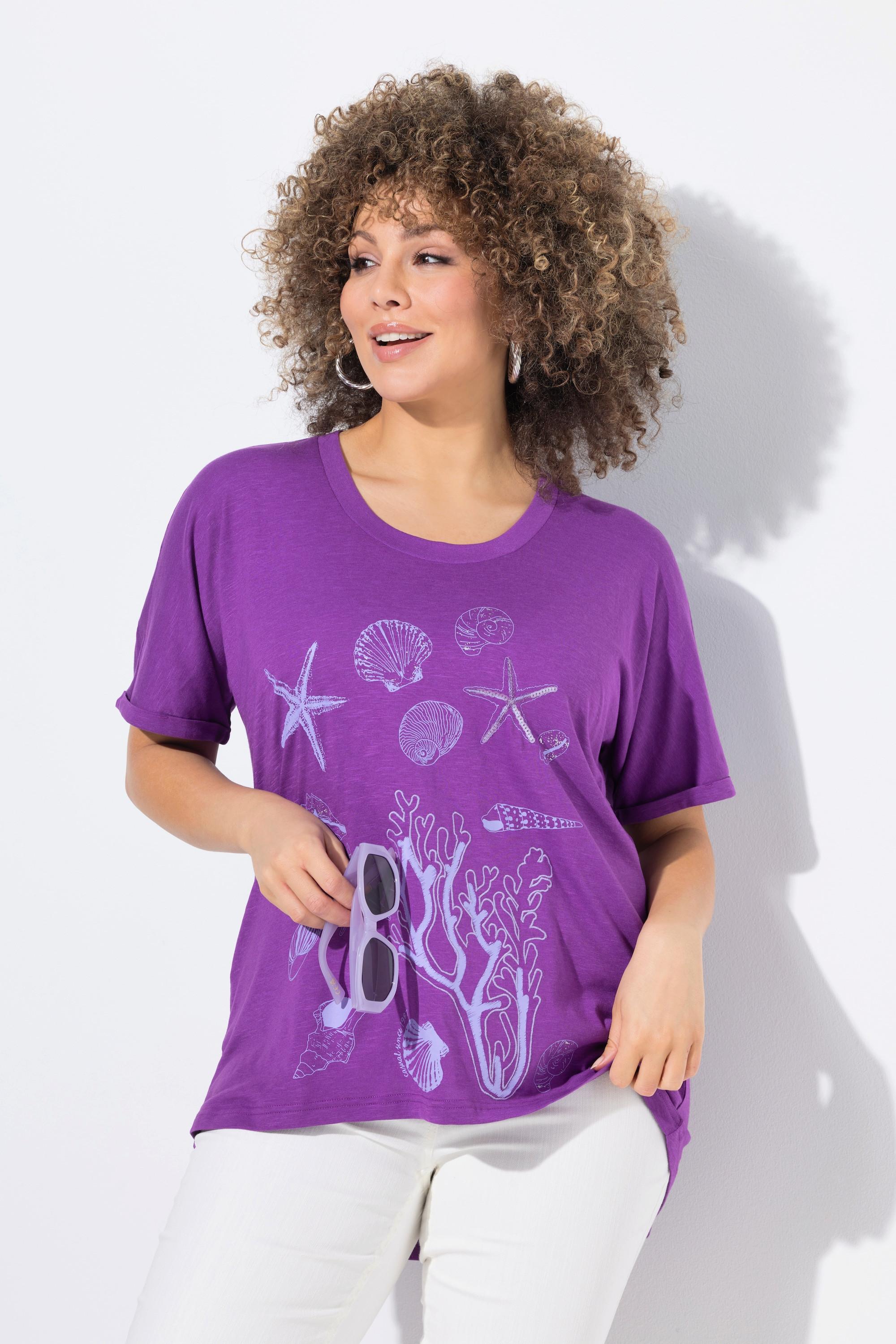 Ulla Popken Oversized Rundhals Halbarm T-Shirt Meerestiere Print  