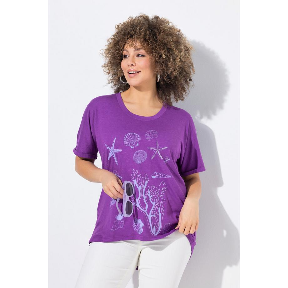 Ulla Popken T-Shirt Oversize Col Rond Manches Courtes Imprimé Créatures Marines  