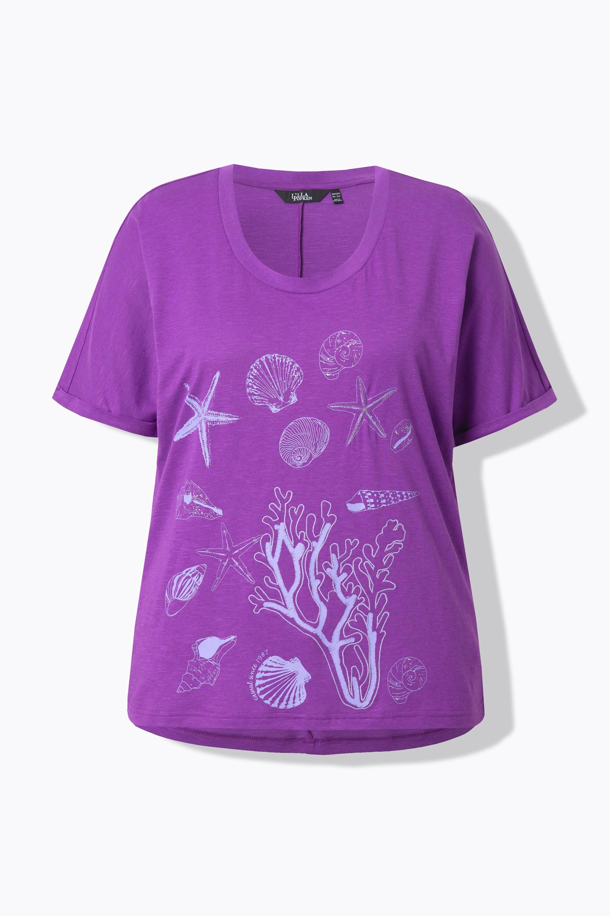 Ulla Popken Oversized Rundhals Halbarm T-Shirt Meerestiere Print  