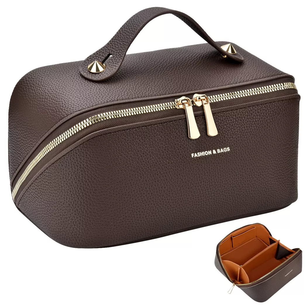 Only-bags.store - Kosmetiktasche tragbare Reise-Kosmetiktasche mit wasserdichter Organisation mit großer Kapazität, per donna, Marrone, Größe
