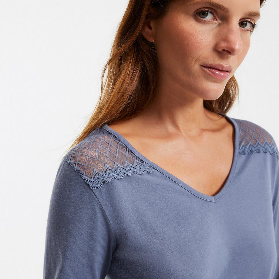 La Redoute Collections Set Pigiama Top Dettaglio Pizzo e Pantaloni a Righe  