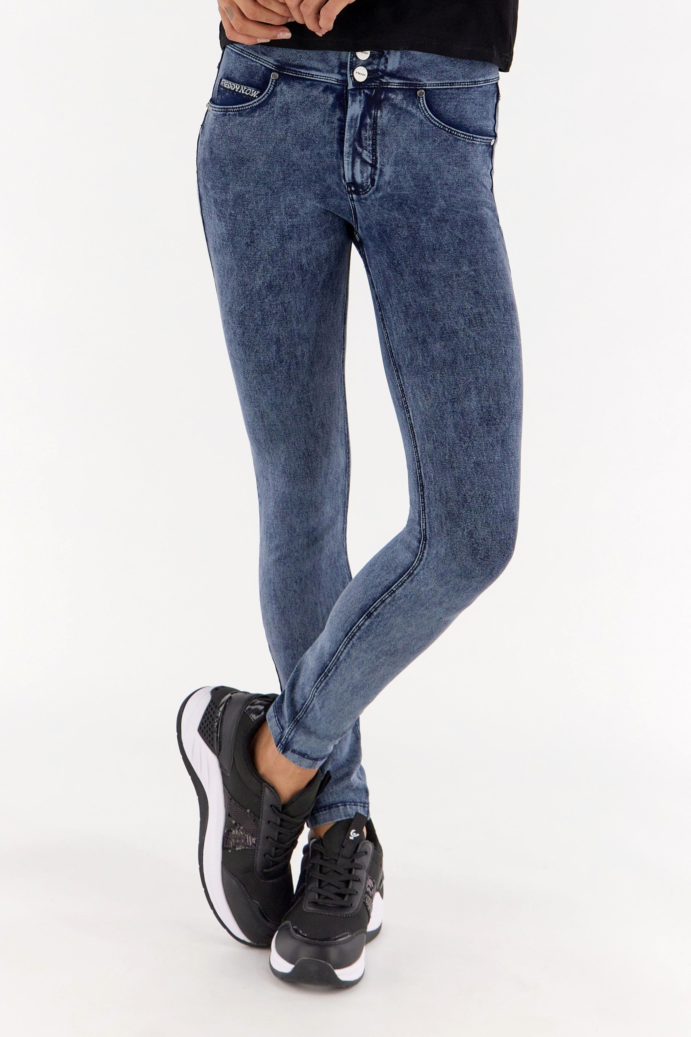 FREDDY N.O.W. Pants Vita Alta Denim Effetto Marble Wash  