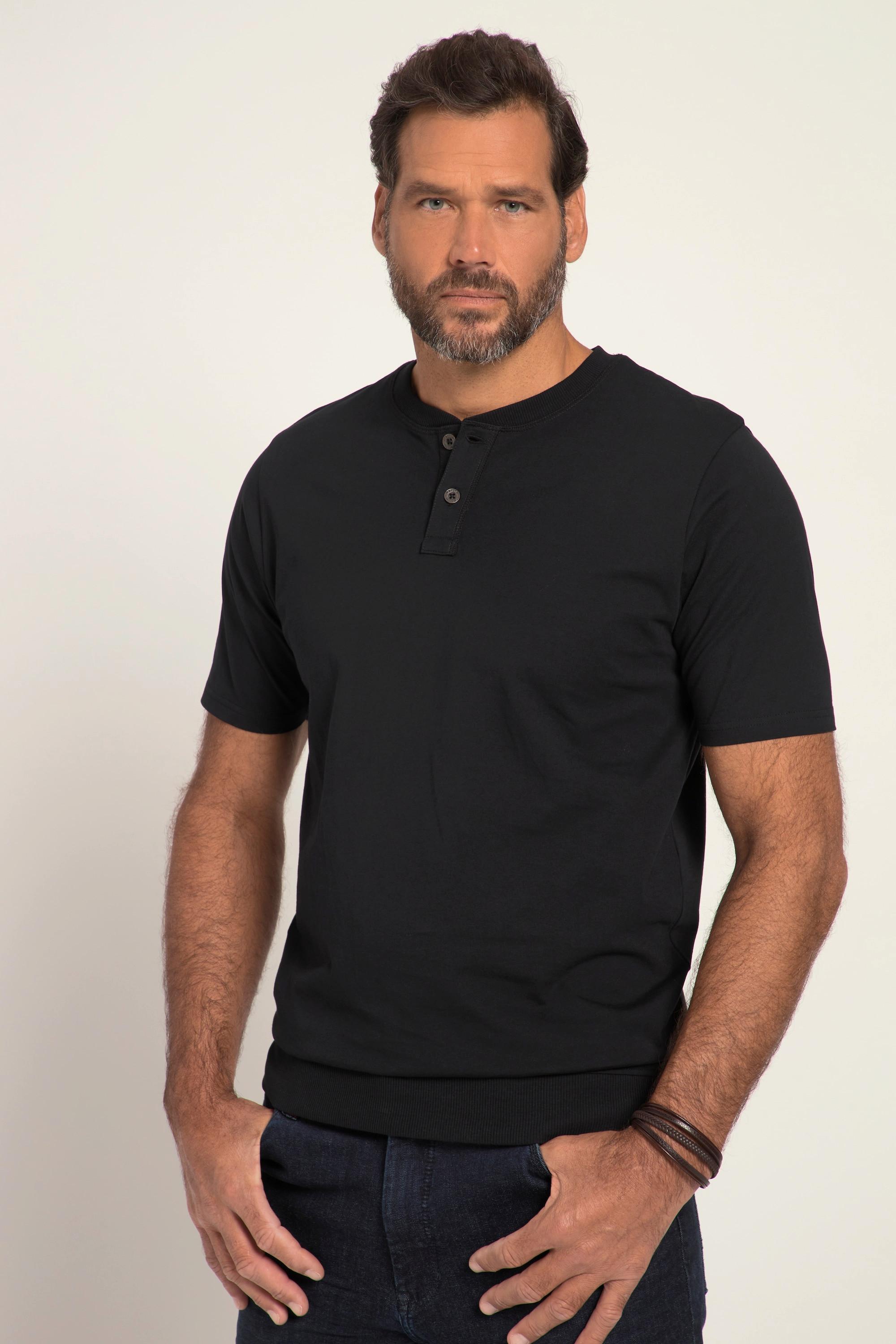 JP1880  T-shirt Henley ventre confort, manches courtes et col rond noir 