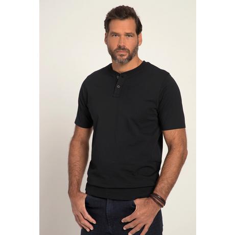 JP1880  T-shirt Henley ventre confort, manches courtes et col rond noir 