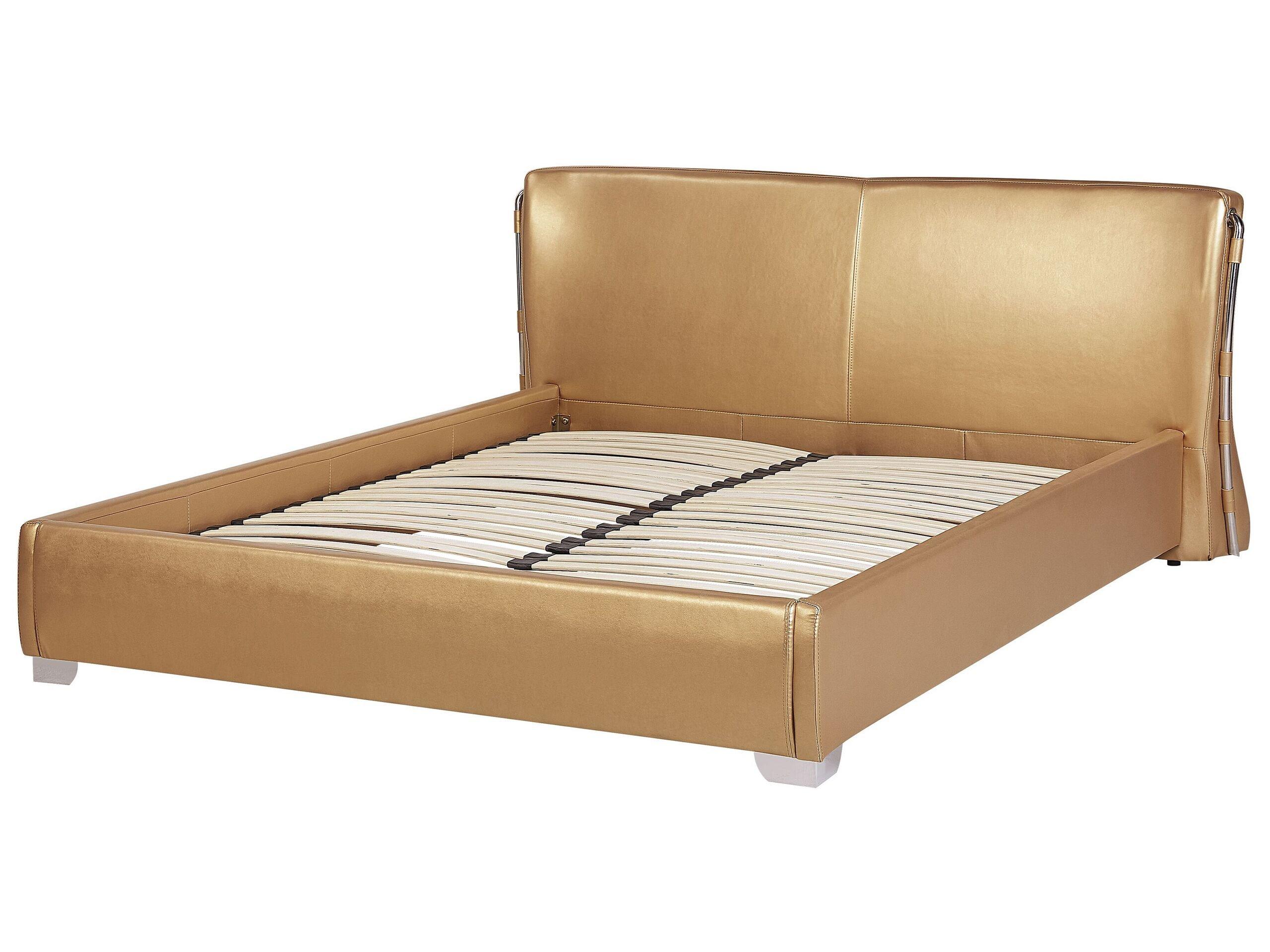 Beliani Letto con rete a doghe en Pelle Naturale Glamour PARIS  