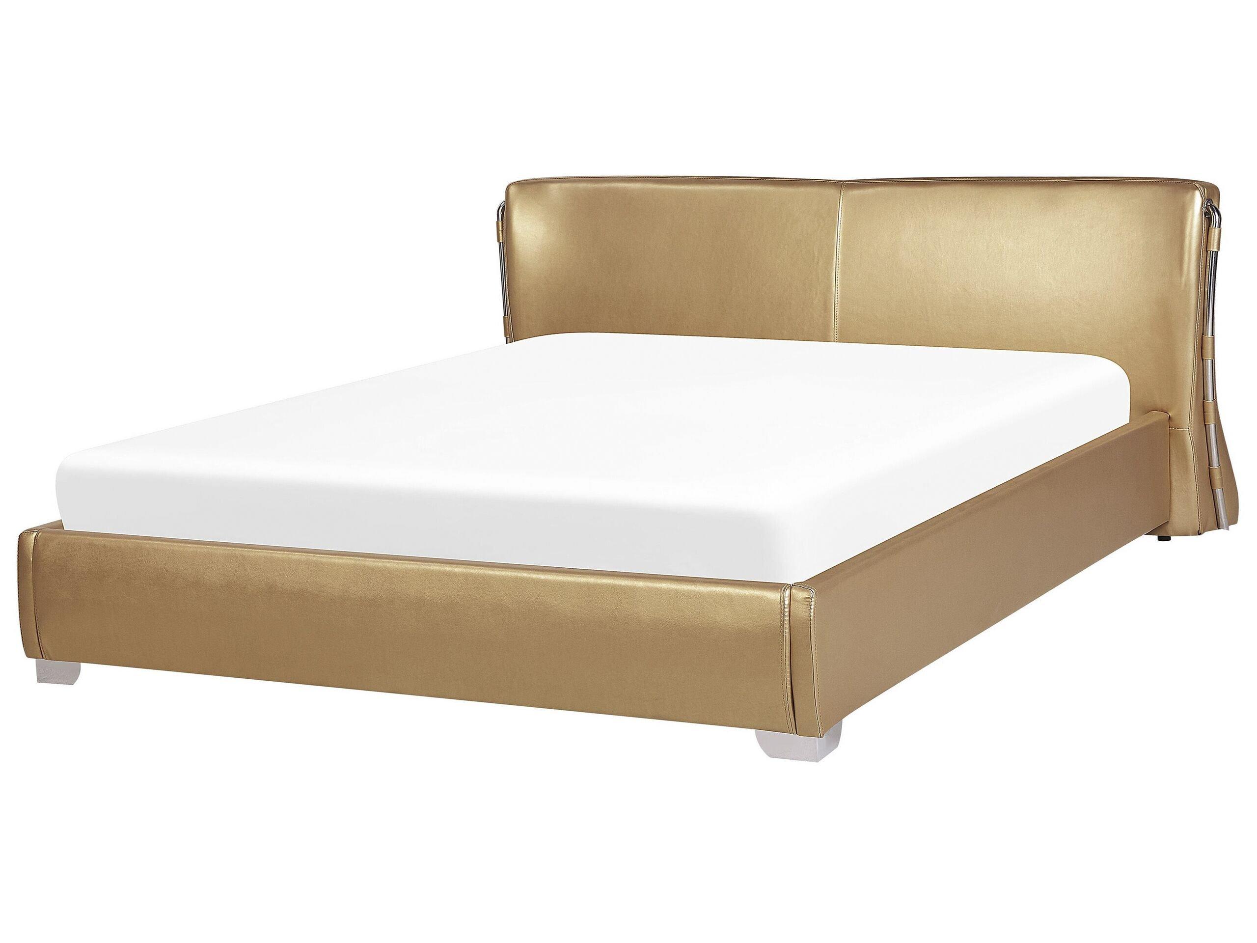 Beliani Letto con rete a doghe en Pelle Naturale Glamour PARIS  