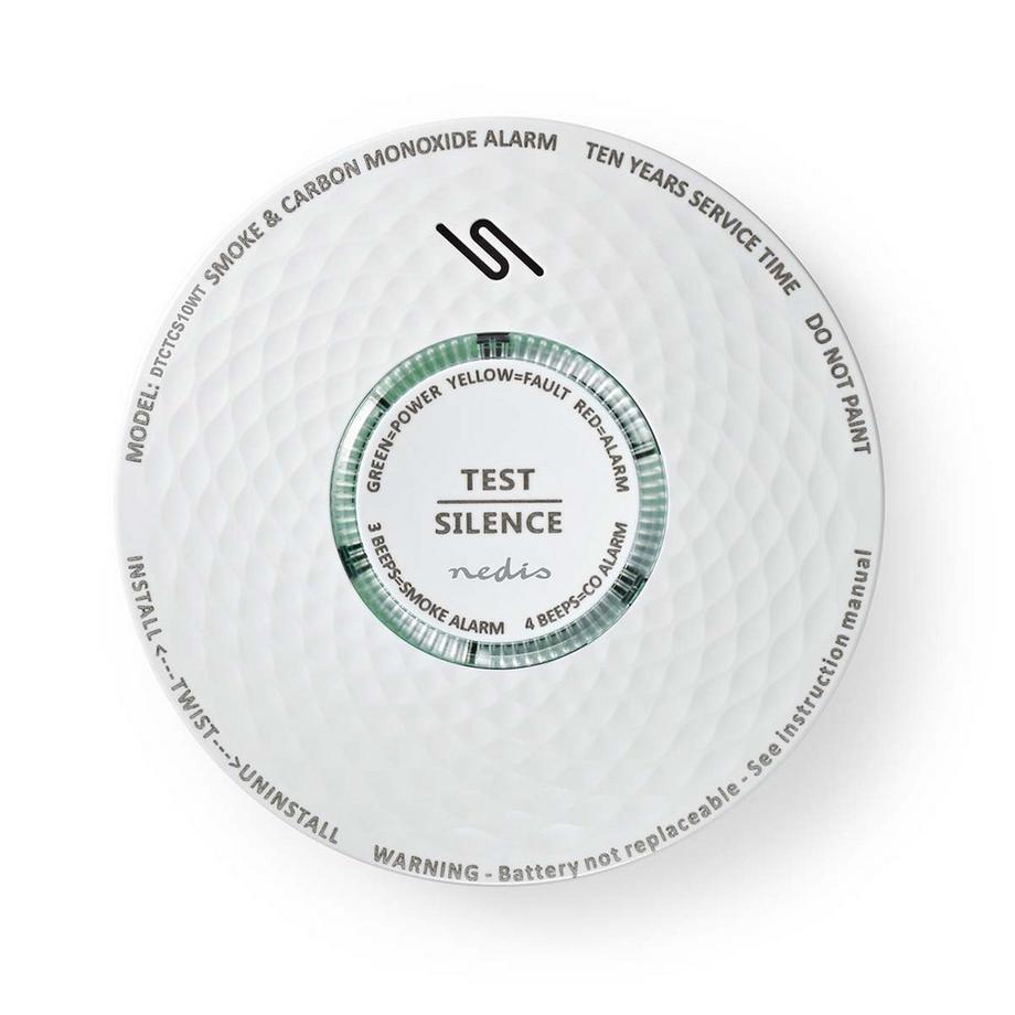 Nedis  Détecteur de fumée et de monoxyde de carbone | Alimentation par piles | Durée de vie des piles : 10 ans | EN 14604 | Avec bouton de test | 85 dB | ABS | Blanc 