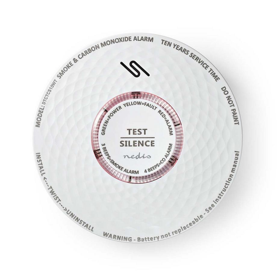 Nedis  Détecteur de fumée et de monoxyde de carbone | Alimentation par piles | Durée de vie des piles : 10 ans | EN 14604 | Avec bouton de test | 85 dB | ABS | Blanc 