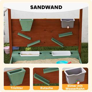 Northio  Sandkasten mit Dach, 116 x 112,5 cm Sandkiste aus Holz Sandbox mit Sitzfläche, 2 Behältern, Sand- und Wasserspielzeug, Eimer mit Wasserhahn für 3-6 Jahre Kinder Grün Aosom 