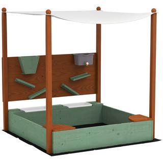 Northio  Sandkasten mit Dach, 116 x 112,5 cm Sandkiste aus Holz Sandbox mit Sitzfläche, 2 Behältern, Sand- und Wasserspielzeug, Eimer mit Wasserhahn für 3-6 Jahre Kinder Grün Aosom 