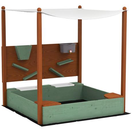 Northio  Sandkasten mit Dach, 116 x 112,5 cm Sandkiste aus Holz Sandbox mit Sitzfläche, 2 Behältern, Sand- und Wasserspielzeug, Eimer mit Wasserhahn für 3-6 Jahre Kinder Grün Aosom 
