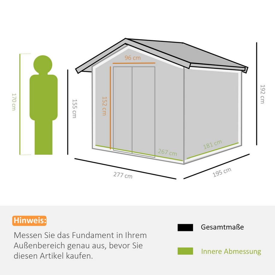 Northio Capanno Per Attrezzi In Metallo Capanno Da Giardino Con Fondamenta, Capanno Per Attrezzi, Resistente Alle Intemperie, Giallo, 277X195X192Cm  