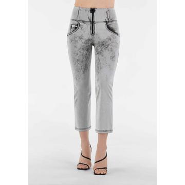 Push up-Jeans WR.UP® gebleicht mit hohem Taillenbund mit Cropped-Saum aus Denim-Webstoff
