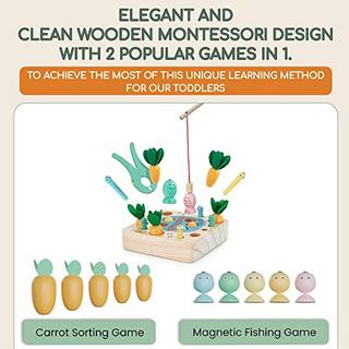 Activity-board  2 in 1 carrot game & magnetic fishing rod wooden toy 