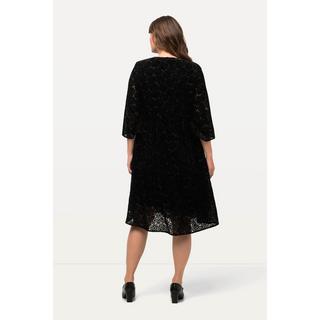 Ulla Popken Robe Midi Velours Motif Dévoré Col Rond Manches 3/4  