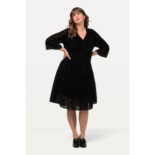 Ulla Popken Robe Midi Velours Motif Dévoré Col Rond Manches 3/4  