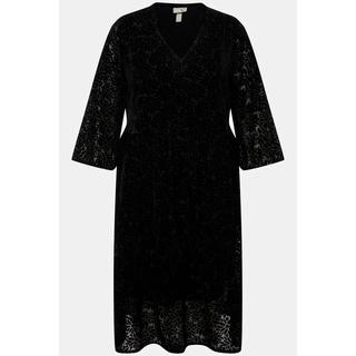 Ulla Popken Robe Midi Velours Motif Dévoré Col Rond Manches 3/4  