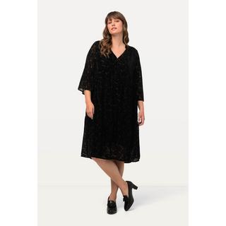 Ulla Popken Robe Midi Velours Motif Dévoré Col Rond Manches 3/4  