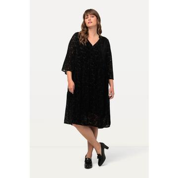 Robe midi en velours dévoré, décolleté en V et manches 3/4