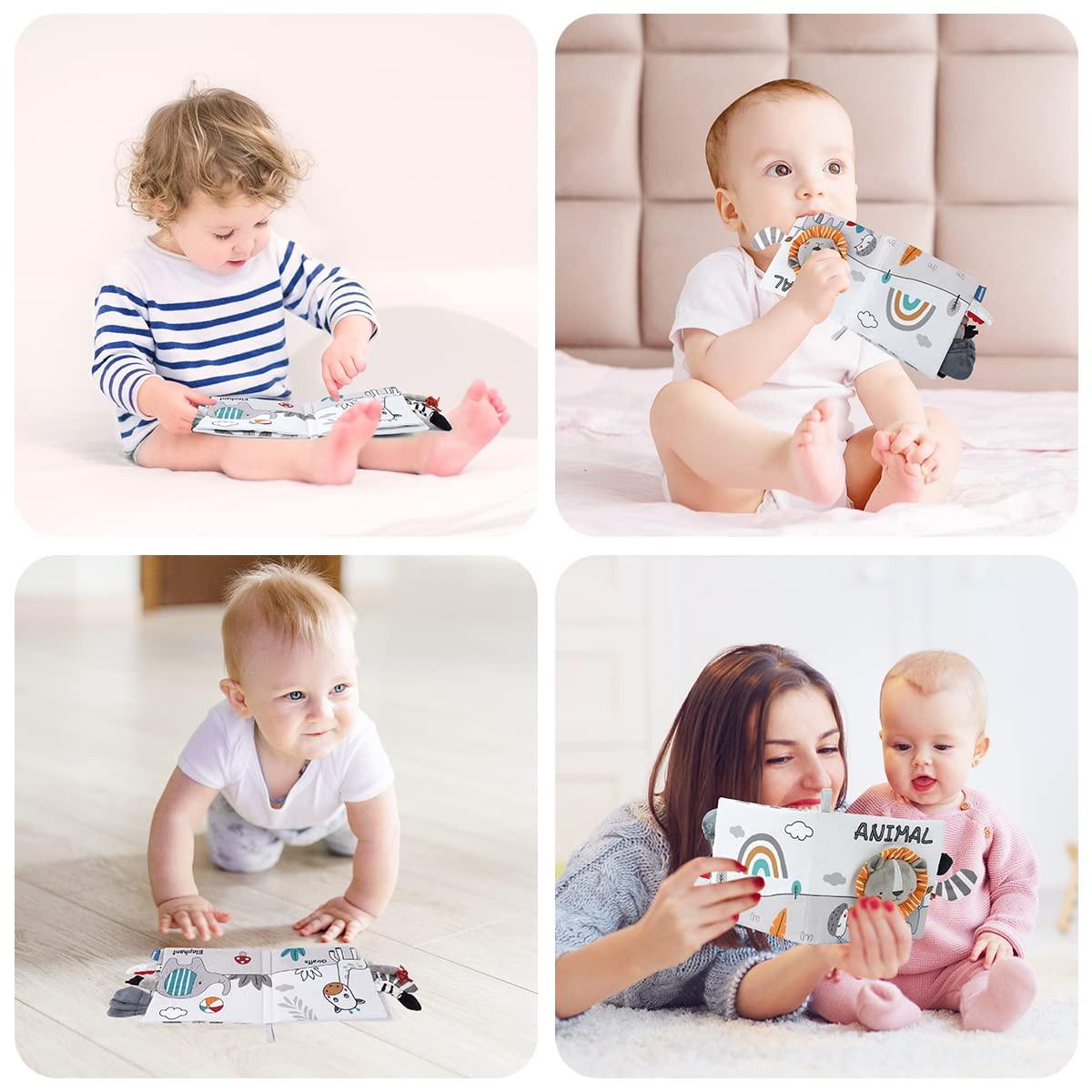 Activity-board  Livre d'images en tissu avec des animaux, livres en tissu pour le développement précoce des bébés, jouets d'apprentissage perceptif 