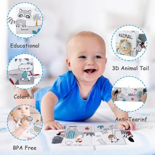 Activity-board  Livre d'images en tissu avec des animaux, livres en tissu pour le développement précoce des bébés, jouets d'apprentissage perceptif 