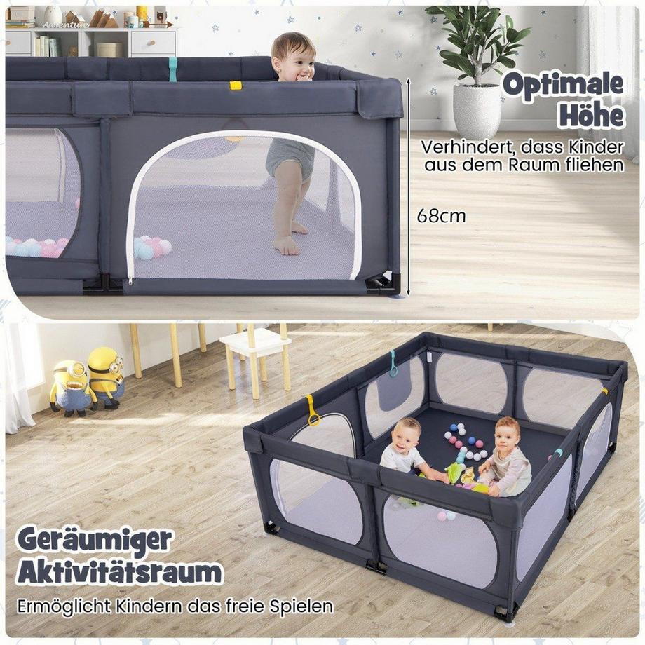 Northix  Parc pour bébé avec 4 anneaux de traction et 50 balles océaniques et filet respirant et sac de transport gris foncé 