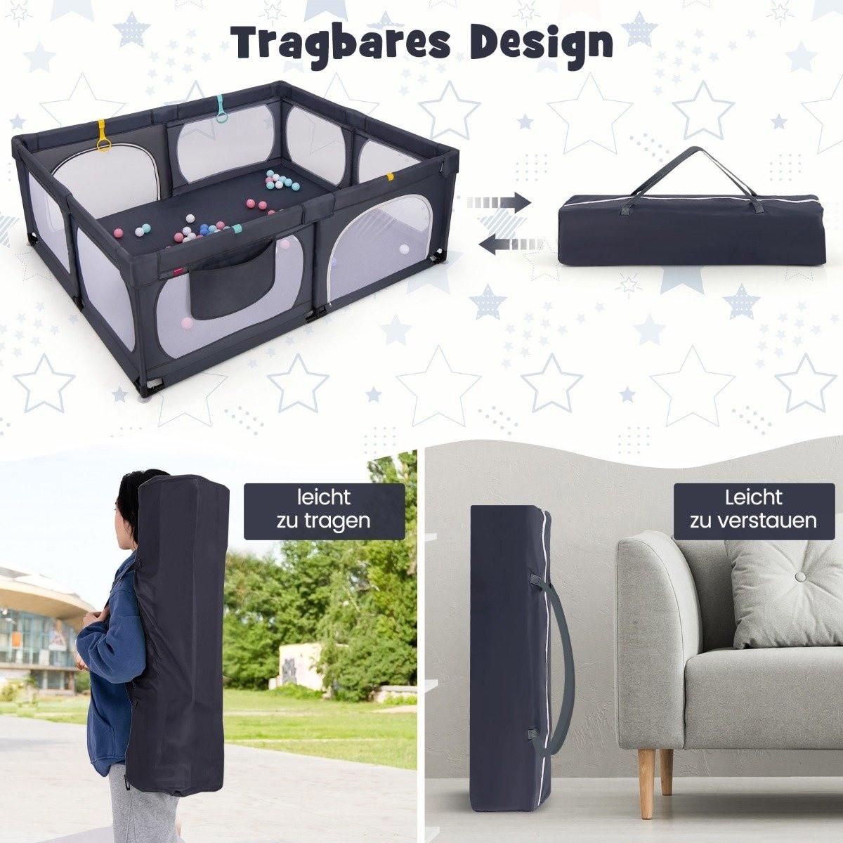 Northix  Box per bambini con 4 anelli da tirare e 50 palline oceaniche, rete traspirante e borsa per il trasporto, grigio scuro 