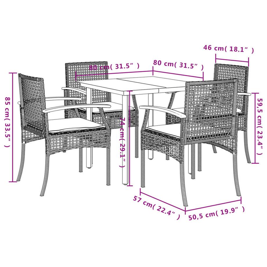 VidaXL Ensemble de salle à manger de jardin rotin synthétique  