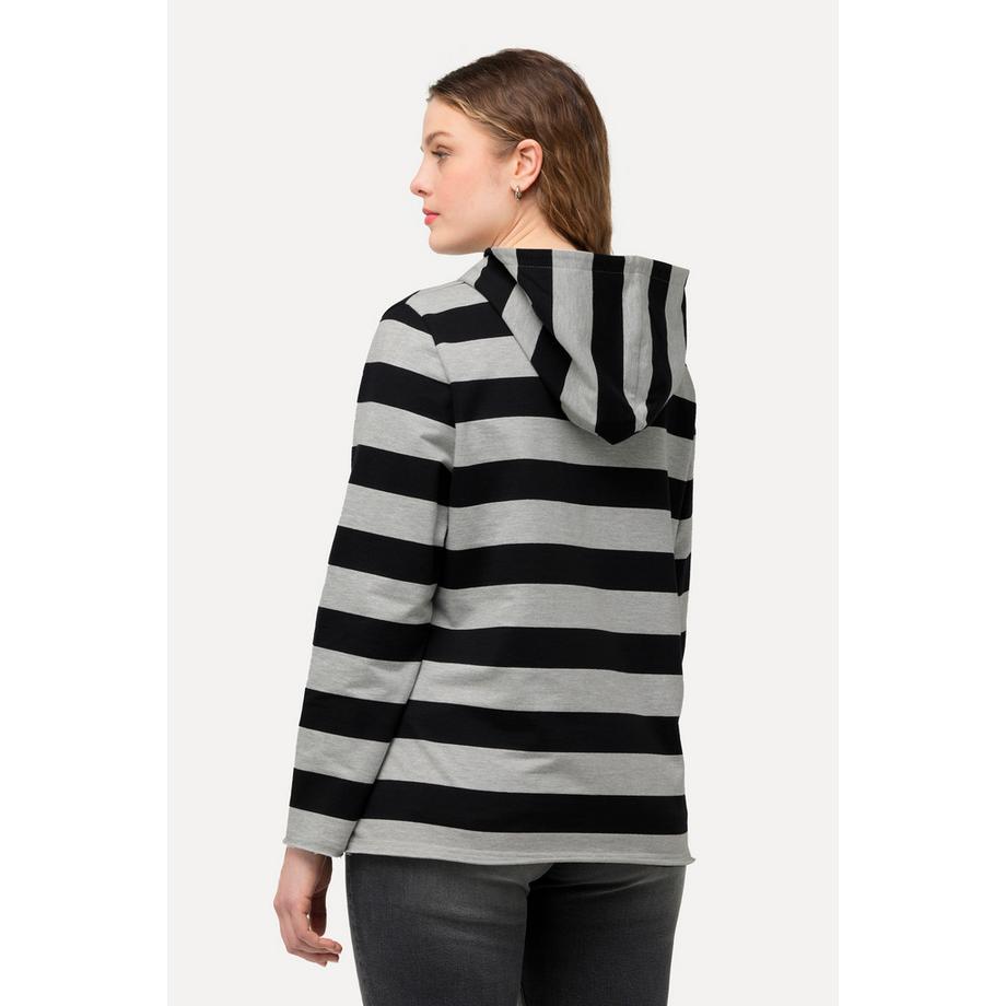 Ulla Popken Sweat à capuche rayé manches longues avec poche kangourou  