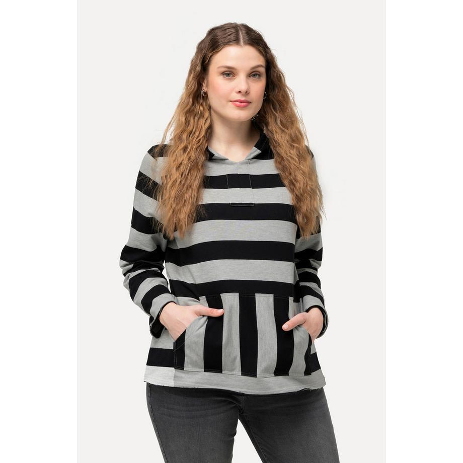 Ulla Popken Sweat à capuche rayé manches longues avec poche kangourou  